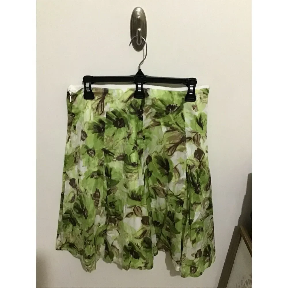 Banana Republic Cotton/Silk Circle Midi Skirt 6 Spring Green Floral Lightweight - Picture 2 of 4
